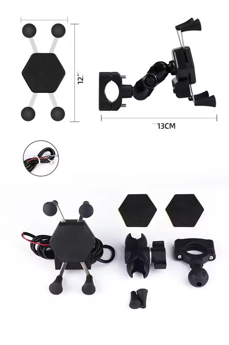 Gear Up X-Grip Premium Bike Mobile Charger & Phone Holder Version 2.0 for Hero HF Deluxe, (5V-2A Black)