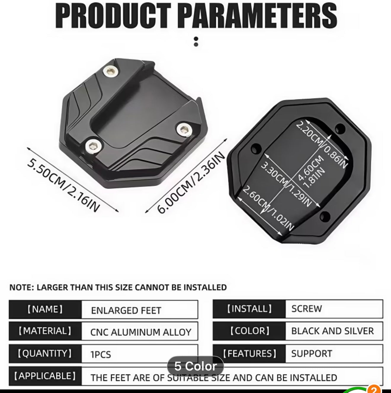 Aluminum Alloy Motorcycle Bike side stand Extender Foot Side Stand Extension Foot Pad Support Plate Motorbike Accessories