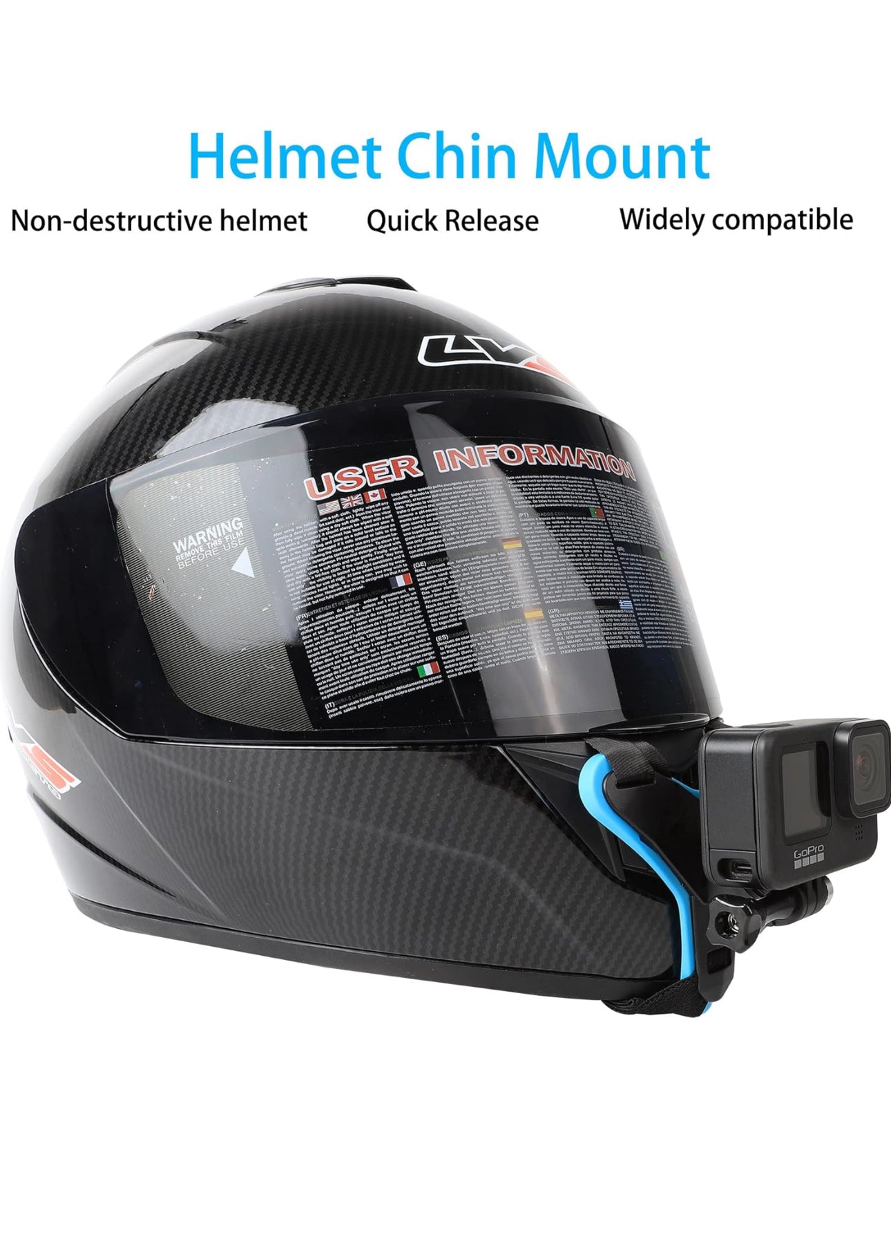 Chin Mount Motorcycle Helmet Chin Mount for GoPro Hero 10/9/8/7/(2018)/6/5 Black,Insta360 One RS/R,DJI Osmo Action 2,AKASO and More Sports Camera Accessories