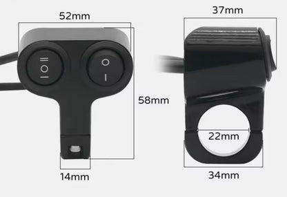 Motorcycle Handlebar 12V Headlight Switch Dual Button Control Waterproof 3-Wire Spotlight Switch Tricycle Headlight  Horn Switch