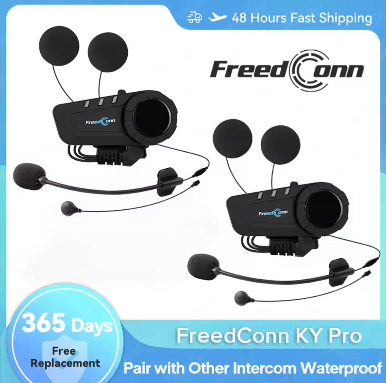 Freedconn KY Pro Bluetooth Helmet Headset Motorcycle Intercom BT 5.0 headphones 6 Riders 1000M Moto Group Waterproof Interphone