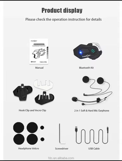 Freedconn T Max S Pro Motorcycle Intercom Bluetooth Helmet Headset 6 Riders BT 5.0 1200M FM Motor Interphone Communicator Earphone
