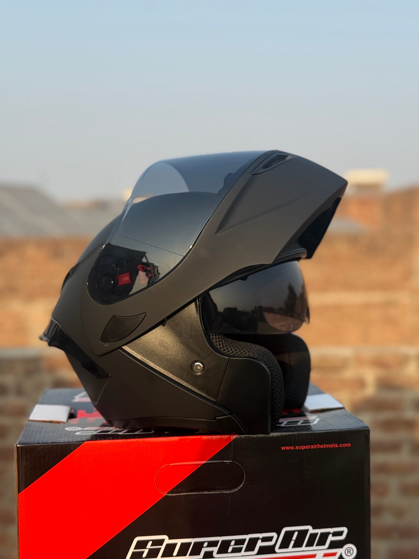 SuperAir 902 plain Matt Black in Tinted visor Helmet smart shape with Spoiler DOT certified Helmet SP902