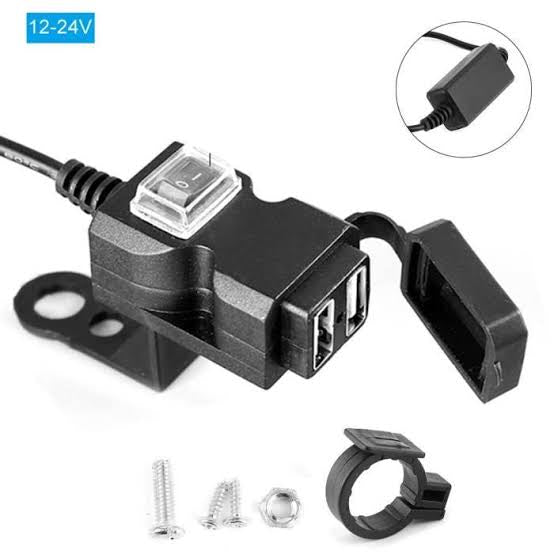 Mobile Charger MC07 – 2 Charging Port 1A & 2.1A – Handle & Mirror Mount – On/Off Button & LED