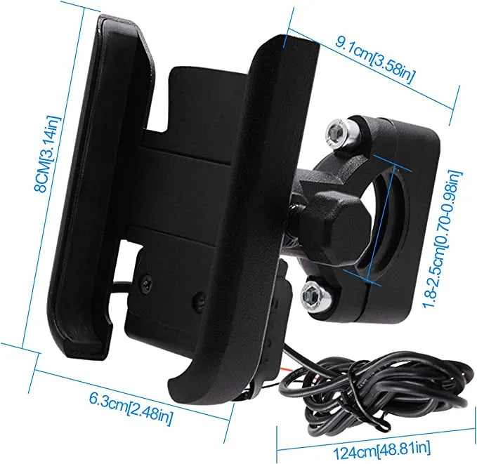 Bike Metal Phone Holder & 5v-2A Mobile Charging Port Universal Motorcycle Bicycle Phone Holder Handlebar Stand Mount Bracket Mount Phone Holder For All