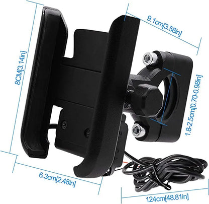 Bike Metal Phone Holder & 5v-2A Mobile Charging Port Universal Motorcycle Bicycle Phone Holder Handlebar Stand Mount Bracket Mount Phone Holder For All