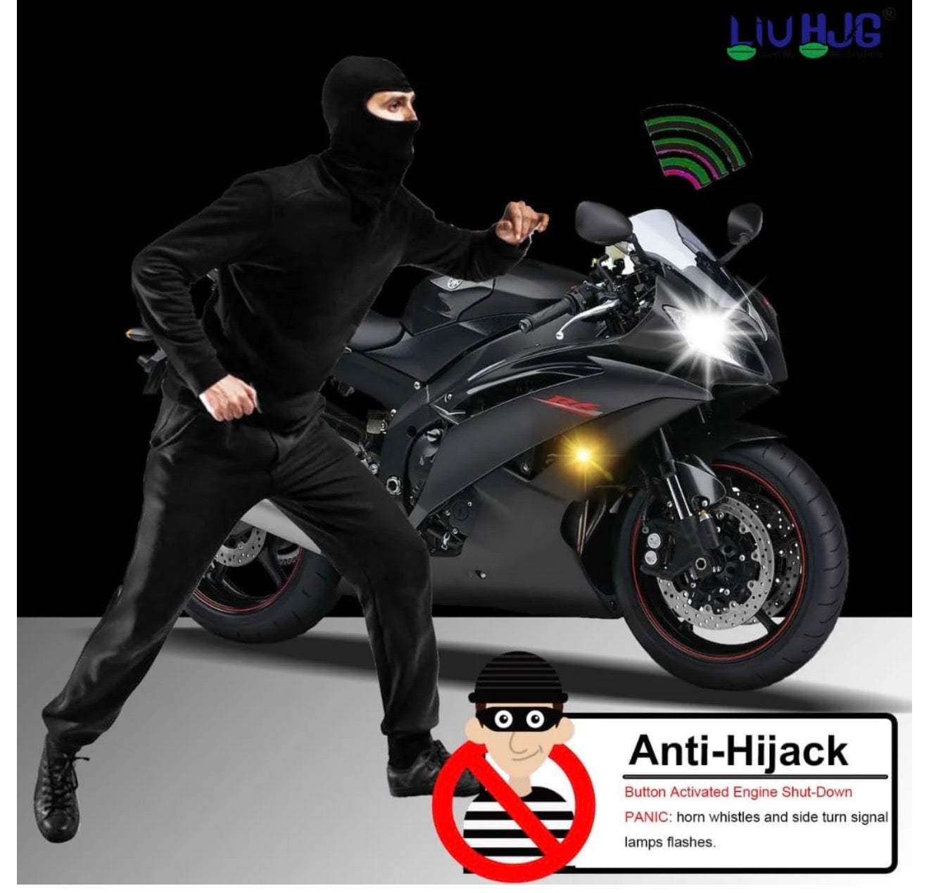 LIU HJG Anti-Theft Bike Security Alarm Kit with 1 Remote & 1 Foldable Key – Two-Way Alarm with 125 dB Loud Siren & Flashing Light | Anti-Theft Security for All Motorcycles & Scooters