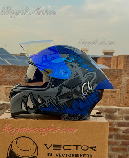 Vector 254 Prime Blue Monster with Polarise Visor  DOT certified Helmet Modular helmet