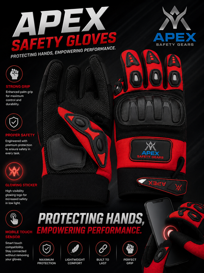 Apex Safety Gloves Strong Grip , Touch mobile sensor ,  2 Reflector glow in night & washable