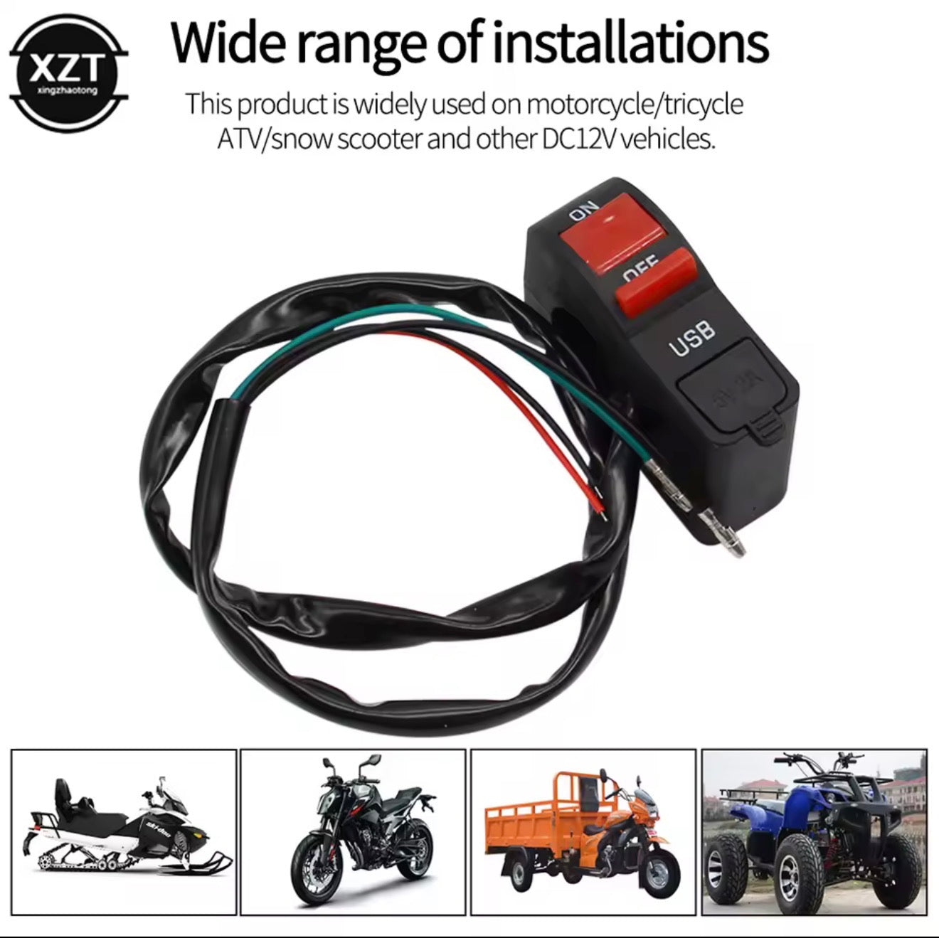 Motorcycle Light Indicator Switches Motorcycle Waterproof ON OFF Start Button With USB Charger With Indicator Light  7/8" 22MM