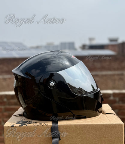 Vector Glossy  black In chrome glass , Duel visor , washable padding , unbreakable Helmet