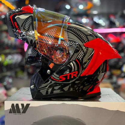 MY HELMET FF 950 ECE 22.06 Certified Full-Face Red Gloss Motorcycle Helmet with Dual Visor