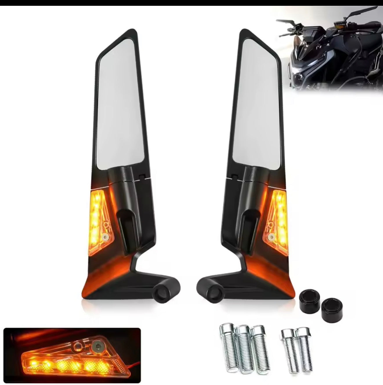 Wing mirrors led light metal body with  every bike fitting . Motorcycle Side View Mirror Wings Rearview Mirror Rotatable Aluminum Side Mirrors 8/10mm Motorcycle Universal Accessories