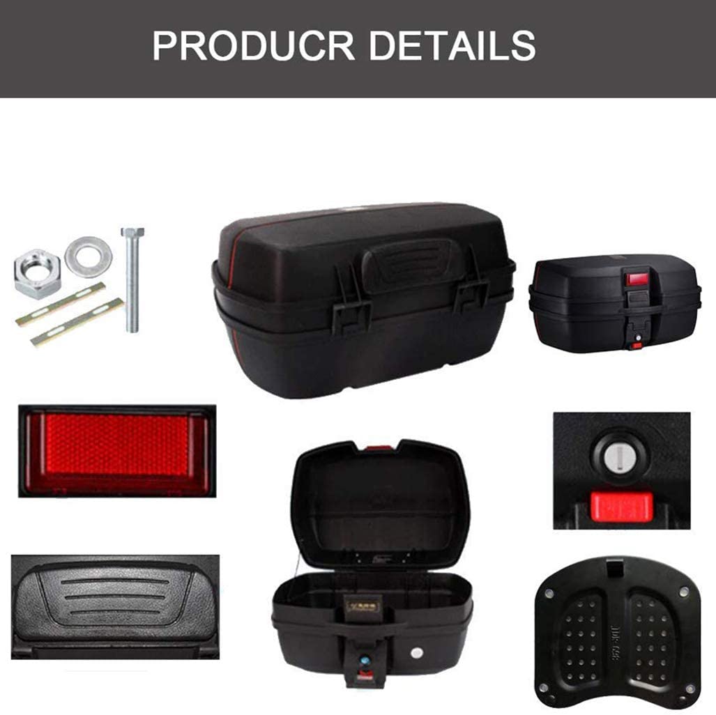 JDR Tail Box – 45 Liter – Metal Plate – Top Luggage Container – LED Flasher Light – Motorcycle