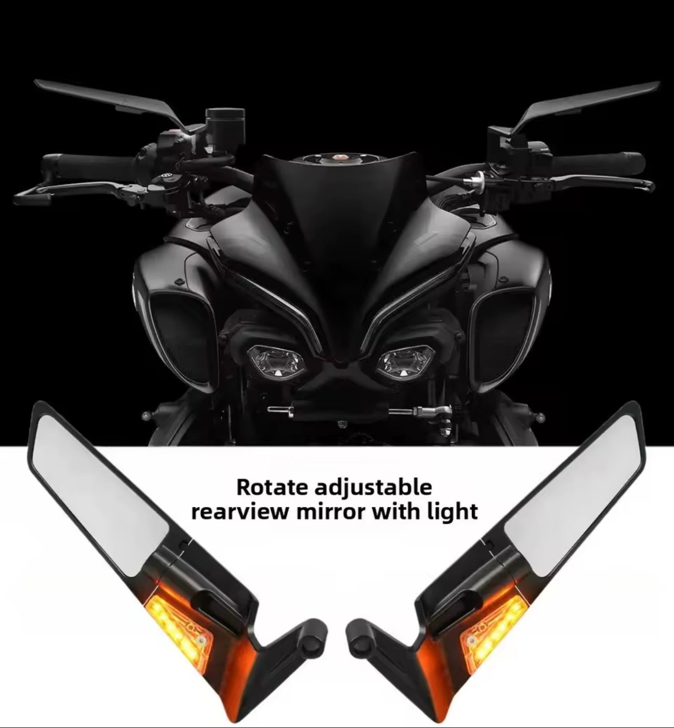 Wing mirrors led light metal body with  every bike fitting . Motorcycle Side View Mirror Wings Rearview Mirror Rotatable Aluminum Side Mirrors 8/10mm Motorcycle Universal Accessories