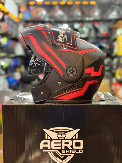 Aero Shield Flip up Helmet in washable padding , Duel visor , No reflection visor