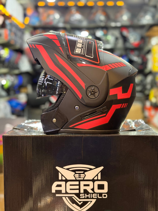 Aero Shield Flip up Helmet in washable padding , Duel visor , No reflection visor