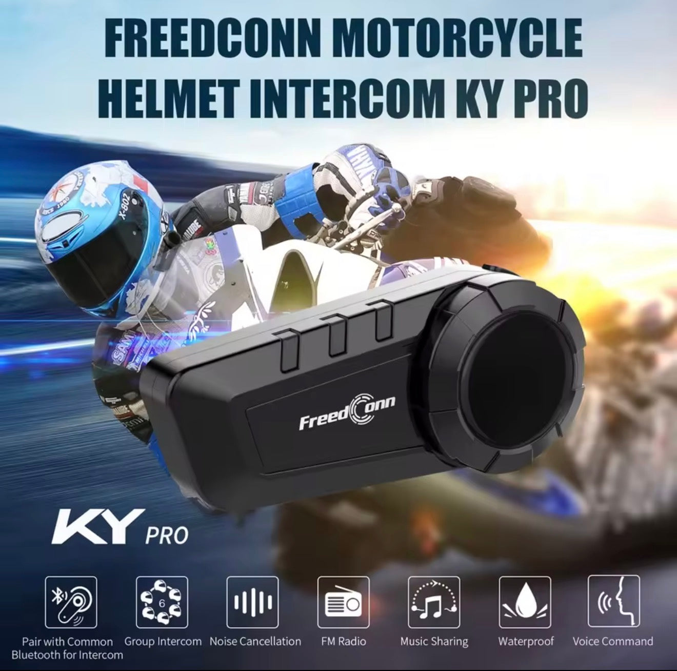 Freedconn KY Pro Bluetooth Helmet Headset Motorcycle Intercom BT 5.0 headphones 6 Riders 1000M Moto Group Waterproof Interphone