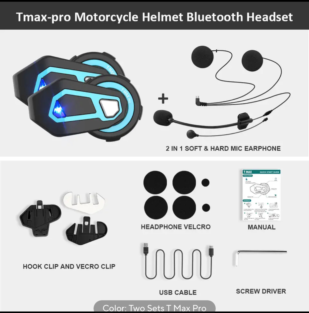 Freedconn T Max Pro Motorcycle Intercom Bluetooth Helmet Headset 6 Riders BT 5.0 1200M FM Motor Interphone Communicator Earphone