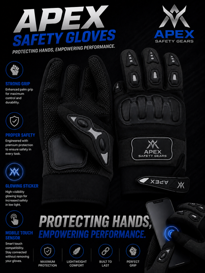 Apex Safety Gloves Strong Grip , Touch mobile sensor ,  2 Reflector glow in night & washable