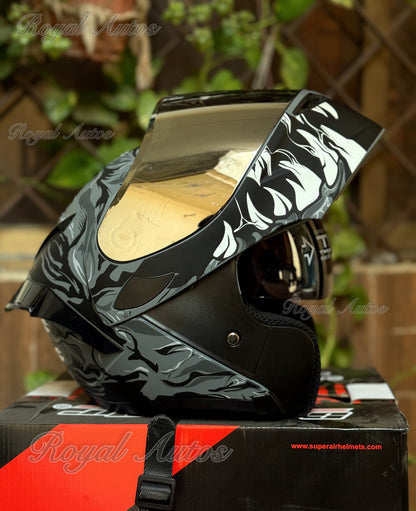 SuperAir 902 Titus Matt Black in multi visor Helmet smart shape with Spoiler DOT certified Helmet SP902