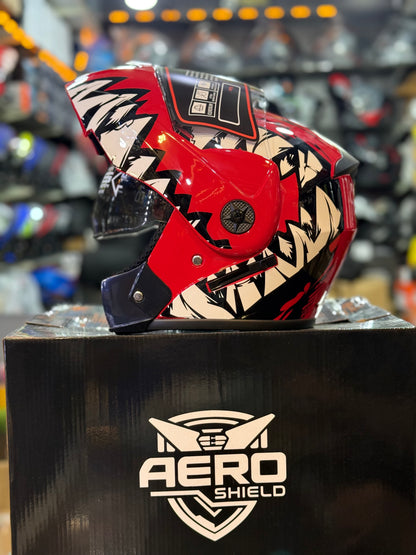 Aero Shield Flip up Helmet in washable padding , Duel visor , No reflection visor