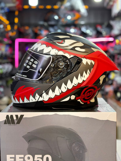 MY HELMET FF 950 ECE 22.06 Certified Red Matt Full-Face Motorcycle Helmet with Dual Visor