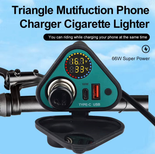 66W Motorcycle USB & Type-C Fast Charger with Cigarette Lighter | Voltage & Temperature Display – TQ075