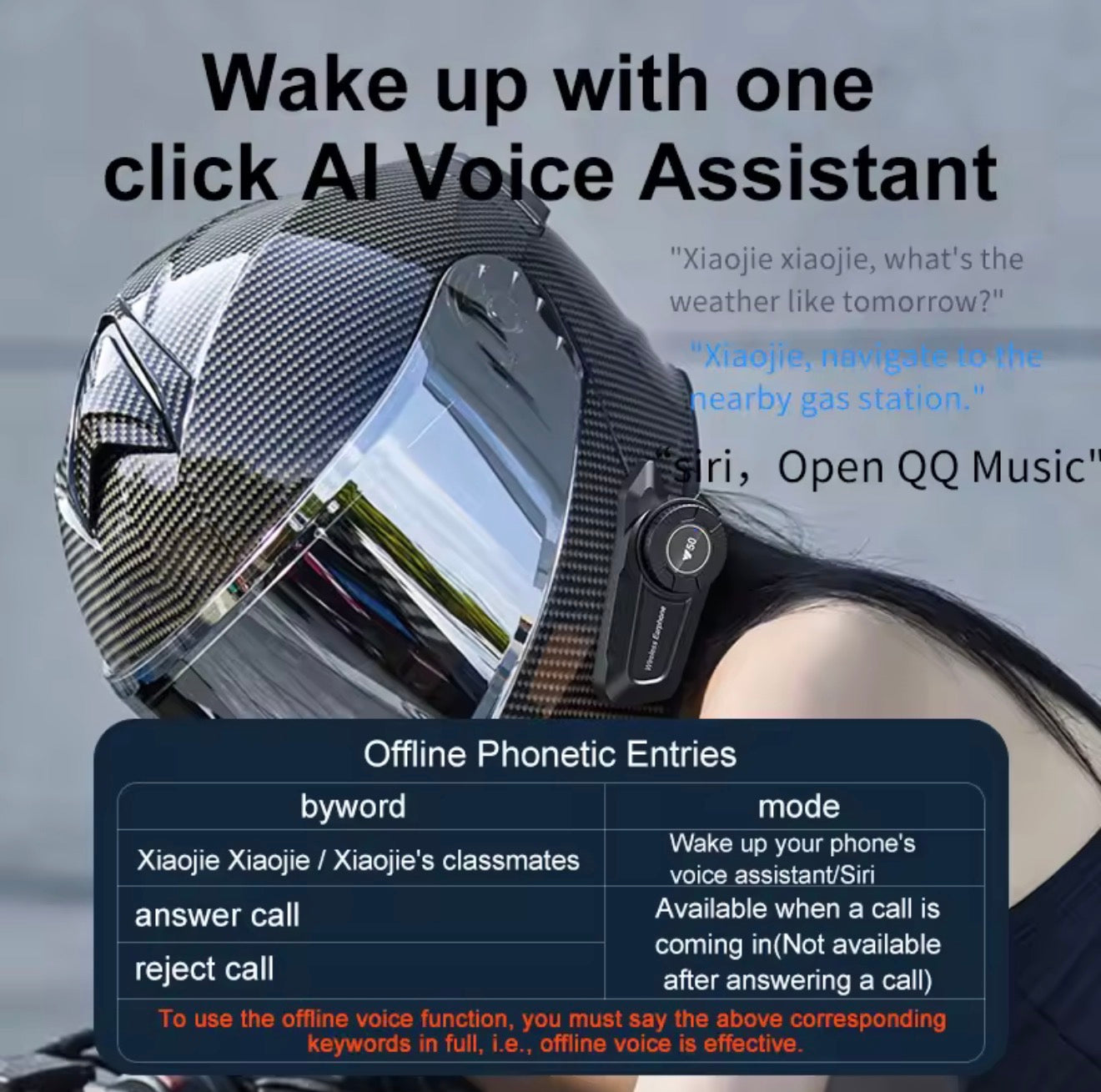 Superair Y50 Motorcycle Helmet Bluetooth Headset 1800mAh 60H Long Battery Life IPX6 Waterproof Anti-Freezing Music Player Earphone