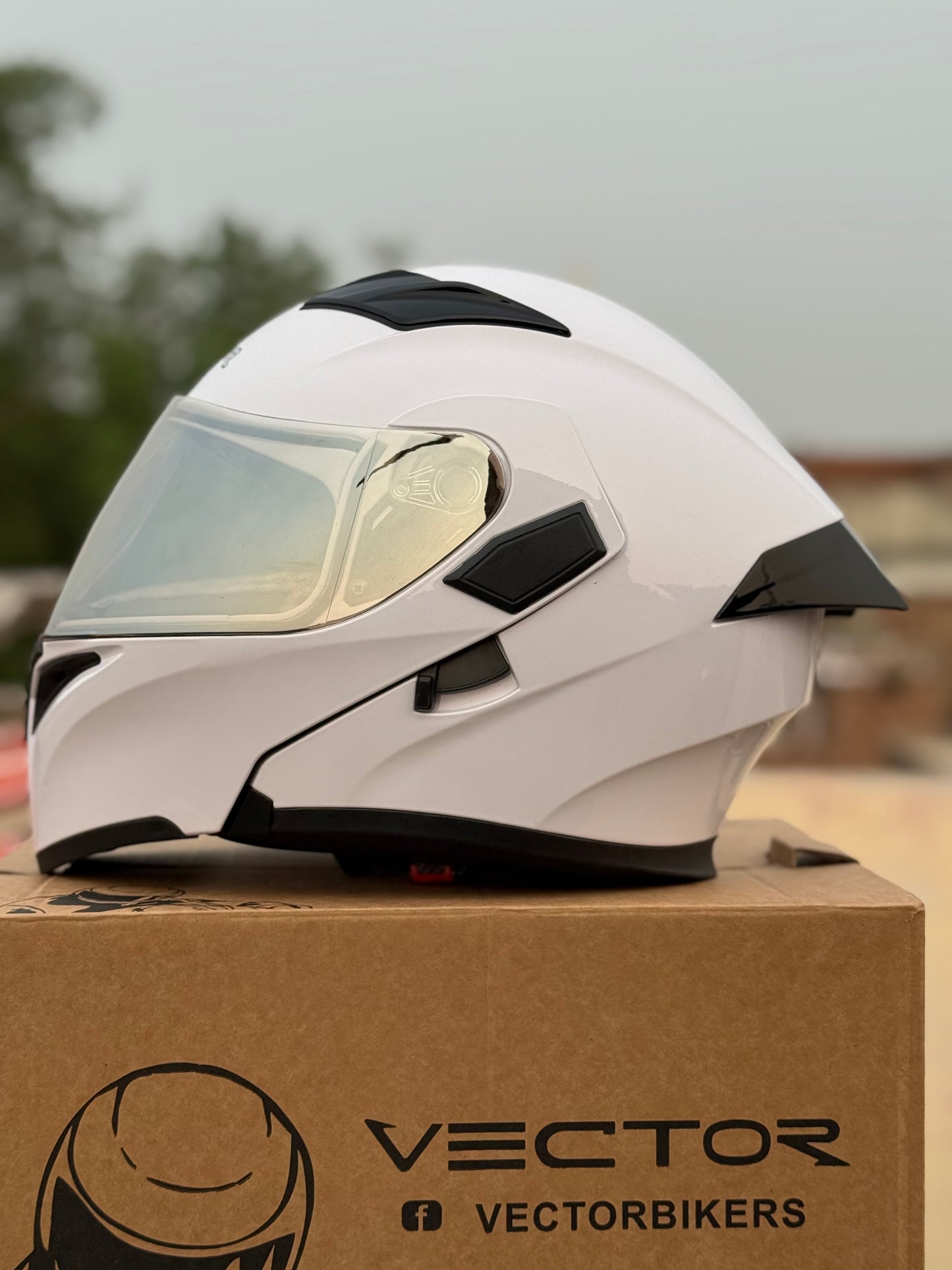 Vector 254 Prime white with Polarise Visor  DOT certified Helmet Modular helmet