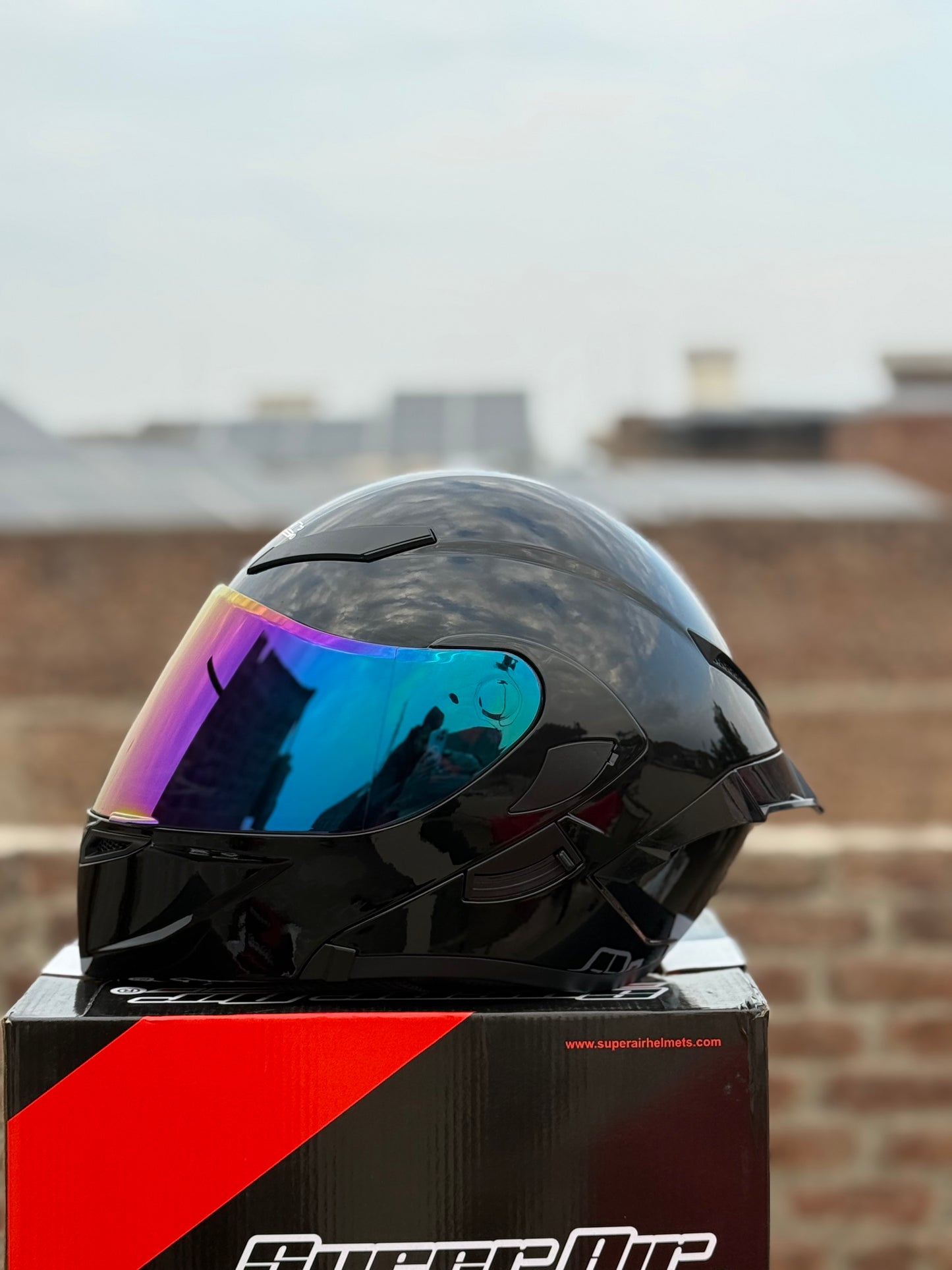 SuperAir 902 Glossy Black in multi visor Helmet smart shape with Spoiler DOT certified Helmet SP902