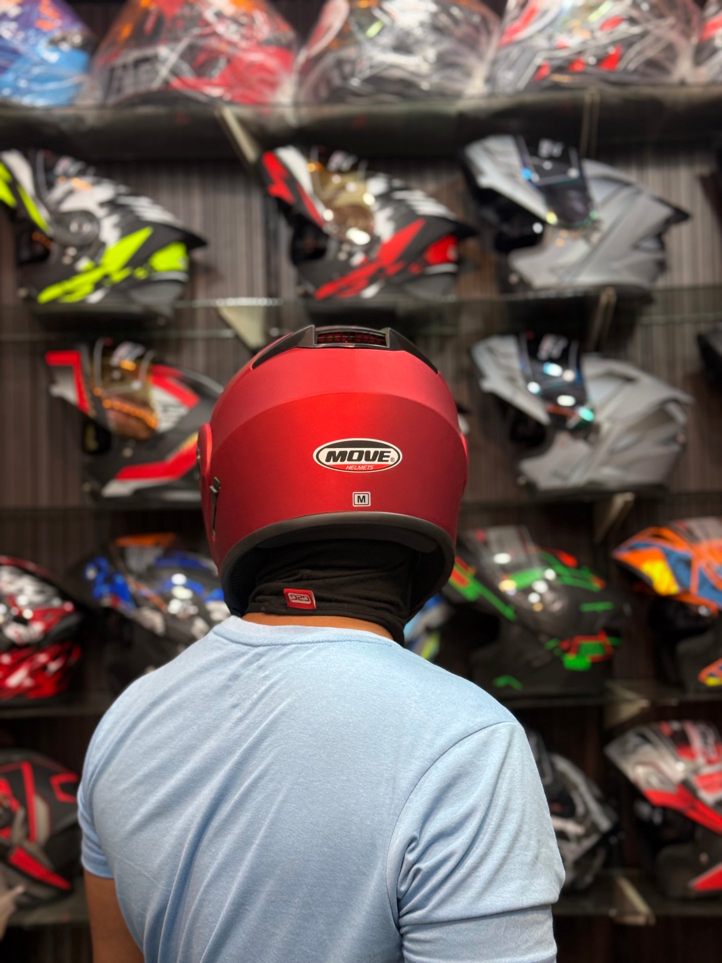 Move Plain Red Matt Flip up Helmet in washable padding , Duel visor , Non reflection visor