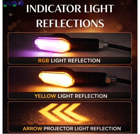 2 Pice Indictor Light Waterproof Turn Signal Light Magnetic Color Changing System 12V DC Power Yellow+RGB & Arrow Projector Reflection Universal fit for All Bikes