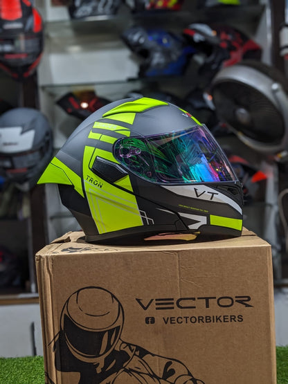 3 in 1 Deal Vector 254 Prime Green Neon with Polarise Visor  DOT certified With Apex safety Gloves & Balaclava Mask  Super Deal for rider