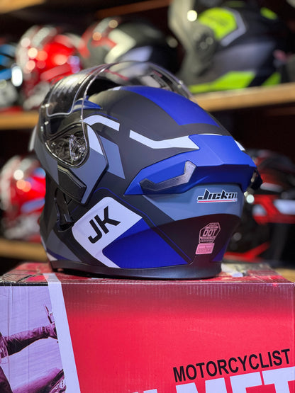 Jiekai JK 902 with Waterproof Bluetooth  – DOT Certified – Flip Up – Dual Visor – Built In Spoiler – Ventilation – Bluetooth Ready