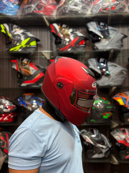 Move Plain Red Matt Flip up Helmet in washable padding , Duel visor , Non reflection visor