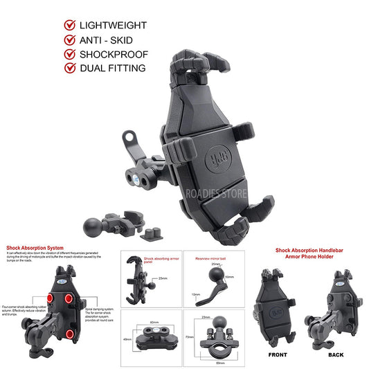 LIU BullHead Mobile Holder Shock Proof and Anti Vibration With Mirror and Handle Mount Motorcycle