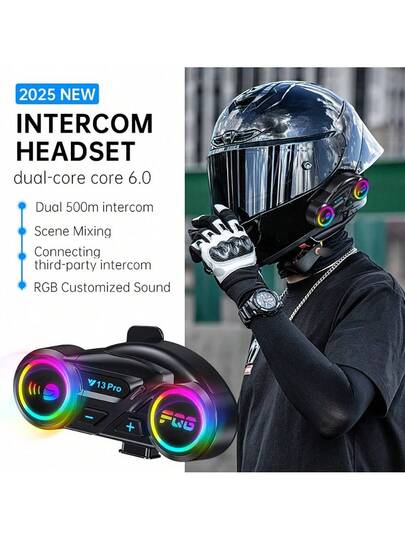 Y13 Pro Motorcycle Helmet With Wireless Headphones 500M Intercom Version, Equipped With BT5.4+BT5.4 Dual-Core Bluetooth Chip, RGB Lighting Effects, IP56 Waterproof And Dustproof, Built-In Intercom Indicator, Supports Cross-Brand Intercom, Intercom Distanc