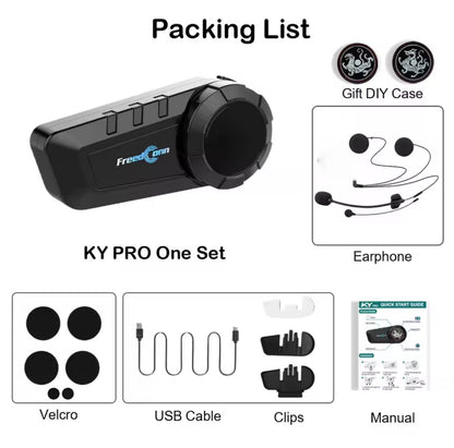 Freedconn KY Pro Bluetooth Helmet Headset Motorcycle Intercom BT 5.0 headphones 6 Riders 1000M Moto Group Waterproof Interphone