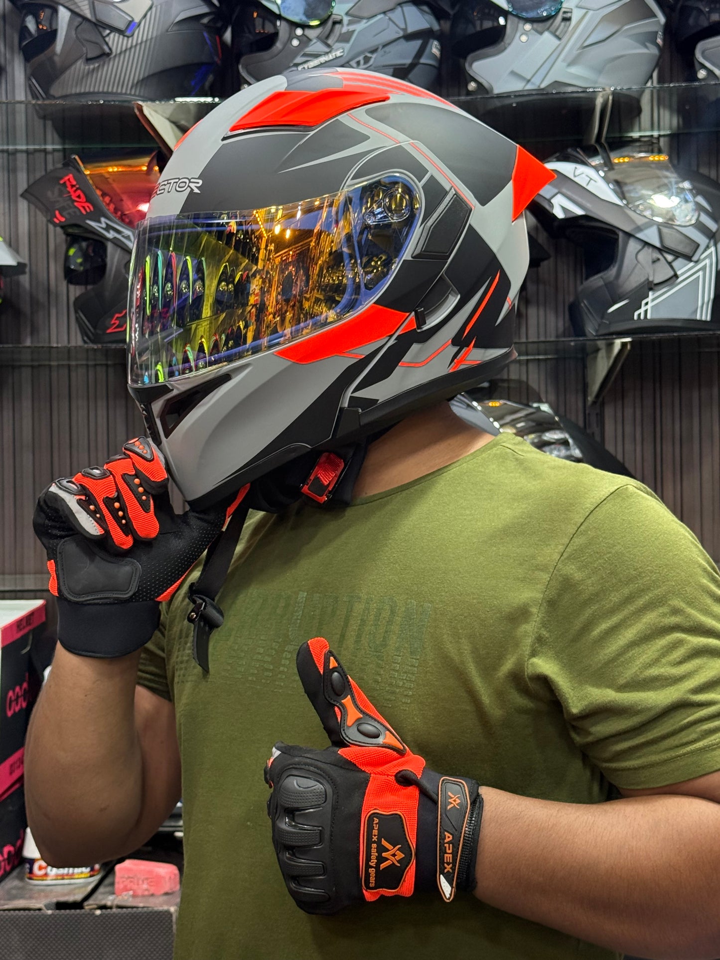 Vector 254 Prime orange with Polarise Visor  DOT certified Helmet Modular helmet