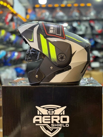 Aero Shield Flip up Helmet in washable padding , Duel visor , No reflection visor