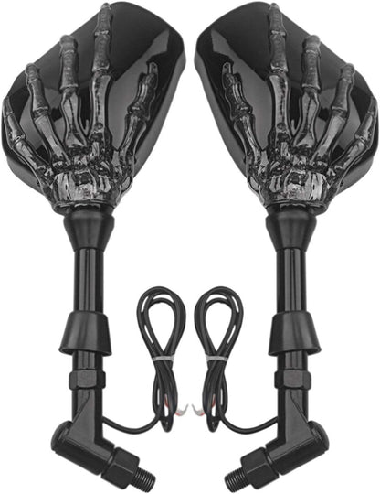 LED Skull Skeleton Hand Claw Side Mirrors Front Back indicator Rearview Mirrors With Turn Signals For Motorcycle with 8mm 10mm Thread Bolts, Left & Right