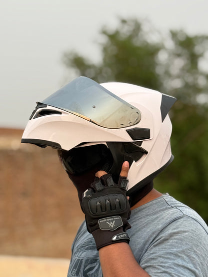 Vector 254 Prime white with Polarise Visor  DOT certified Helmet Modular helmet
