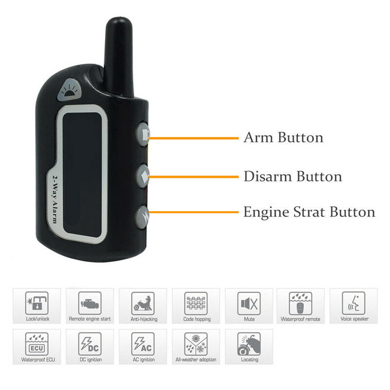 Motorcycle Two 2 Way Security Alarm System Anti-theft Remote Control Waterproof Kit with Vibration Remote