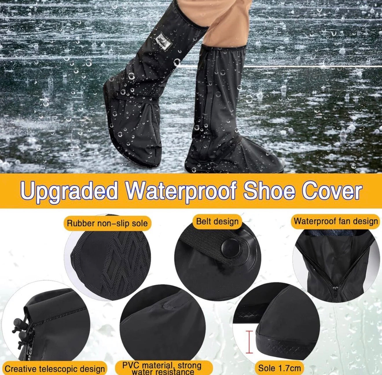 Waterproof Shoes Cover With Reflector Rain Snow Boots Black Reusable Covers For Motorcycle