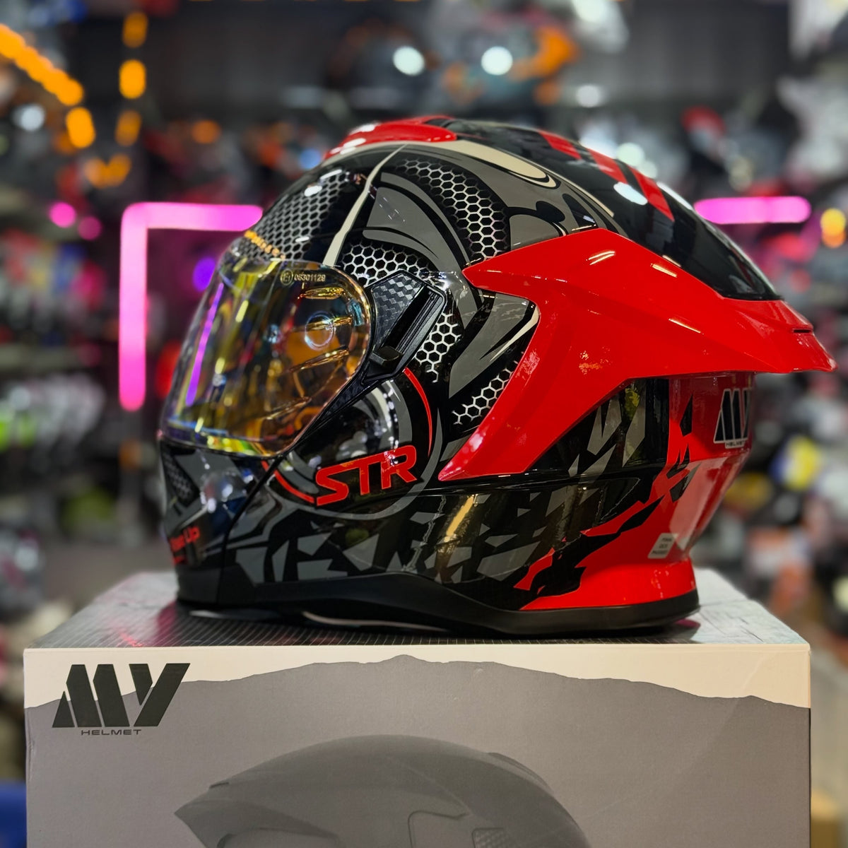 MY HELMET FF 950 ECE 22.06 Certified Full-Face Red Gloss Motorcycle Helmet with Dual Visor