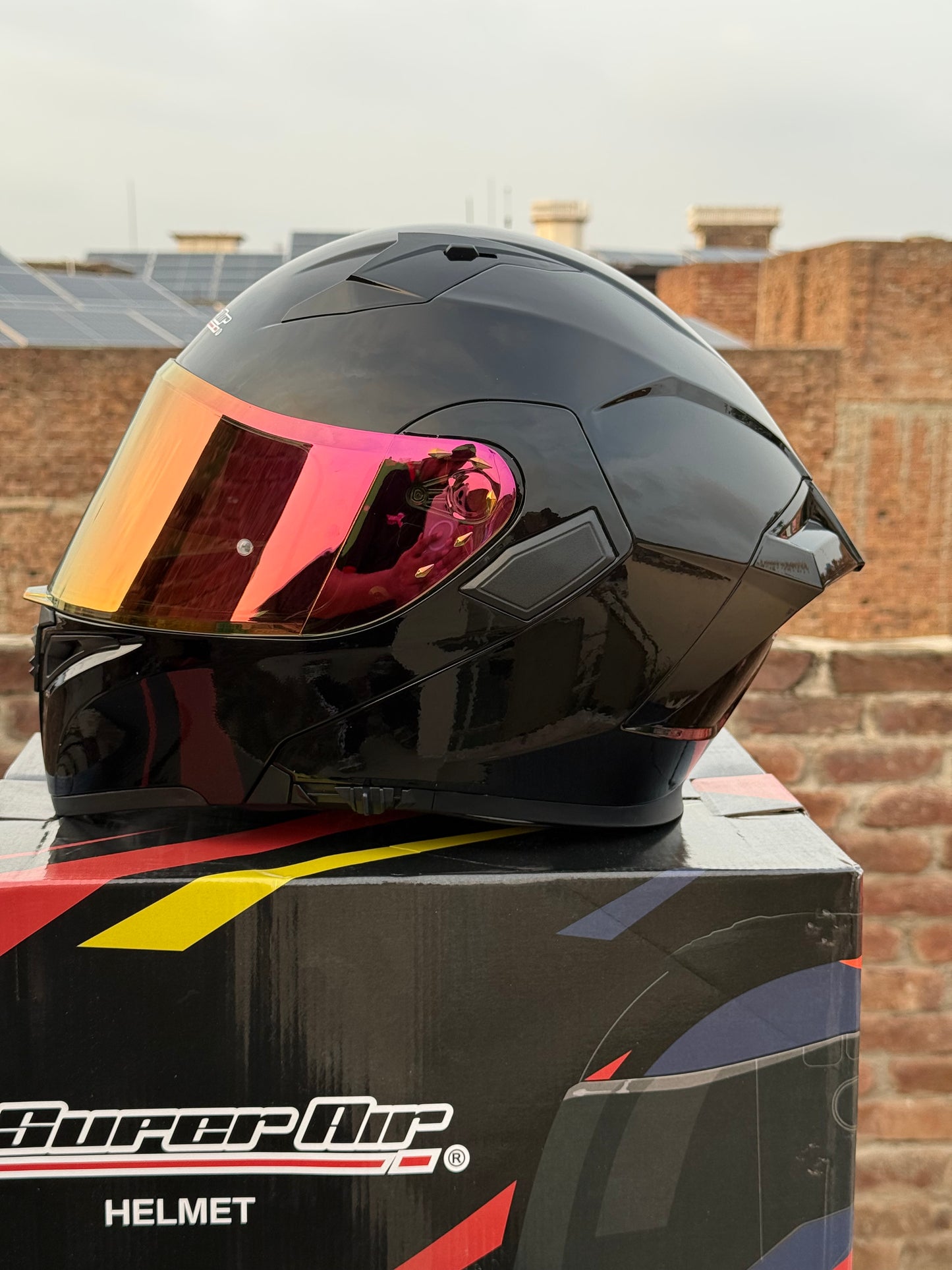 Superair 918 Pro Gloss Black DOT Certified Flip-Up Motorcycle Helmet – Dual Visor | Polarized Visor | Sports Helmet