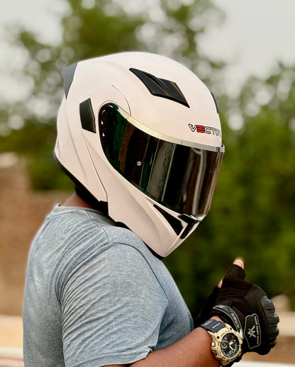 Vector 254 Prime white with Polarise Visor  DOT certified Helmet Modular helmet