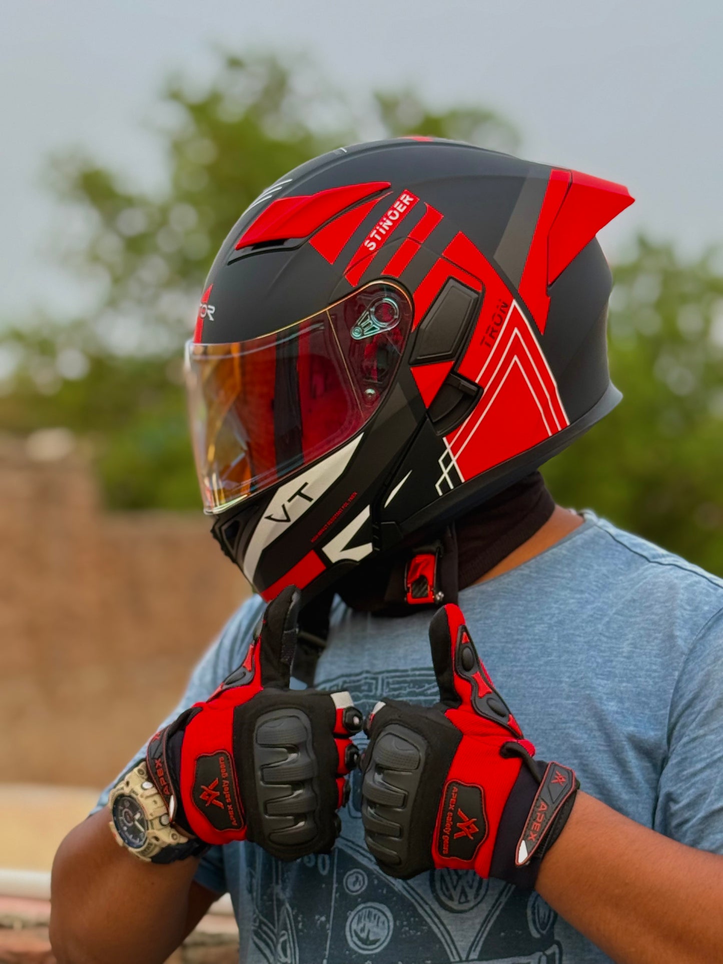 Vector 254 Prime Red  with Polarise Visor  DOT certified Helmet Modular helmet