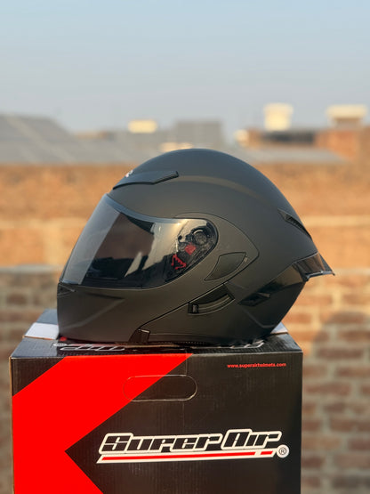 SuperAir 902 plain Matt Black in Tinted visor Helmet smart shape with Spoiler DOT certified Helmet SP902